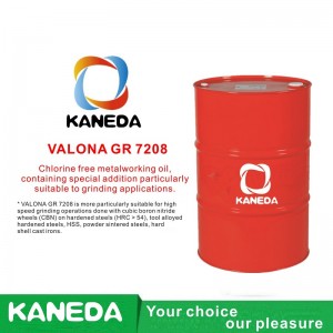 KANEDA VALONA GR 7208 Kloorivapaa metallintyöstööljy, joka sisältää erityistä lisäystä, joka soveltuu erityisesti jauhatussovelluksiin.
